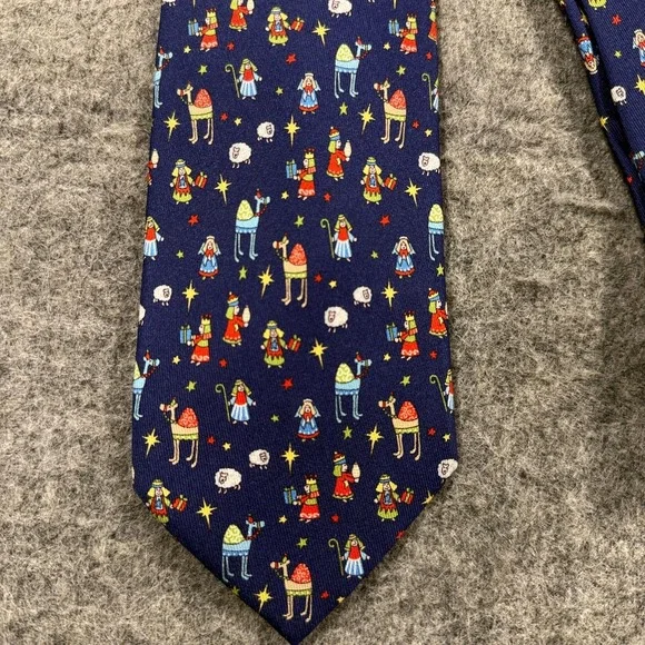 Salvatore Ferragamo Silk Ties Mens Lot 2 Red Reindeer Nativity Christmas Italy
